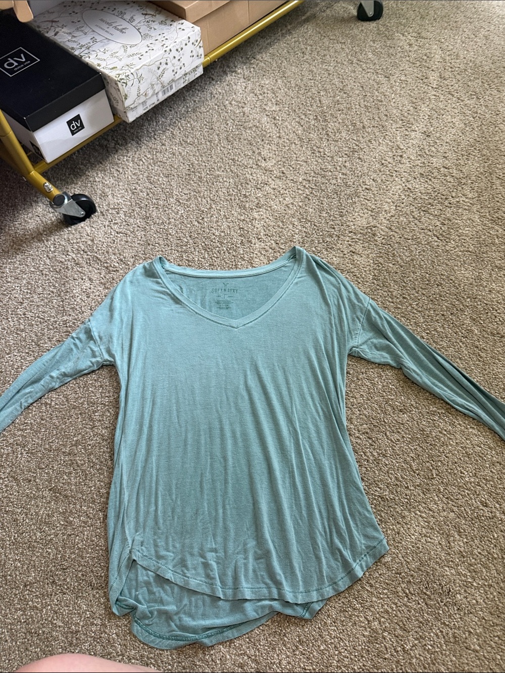 American Eagle Outfitters Light Teal V-Neck Long Sleeve Top